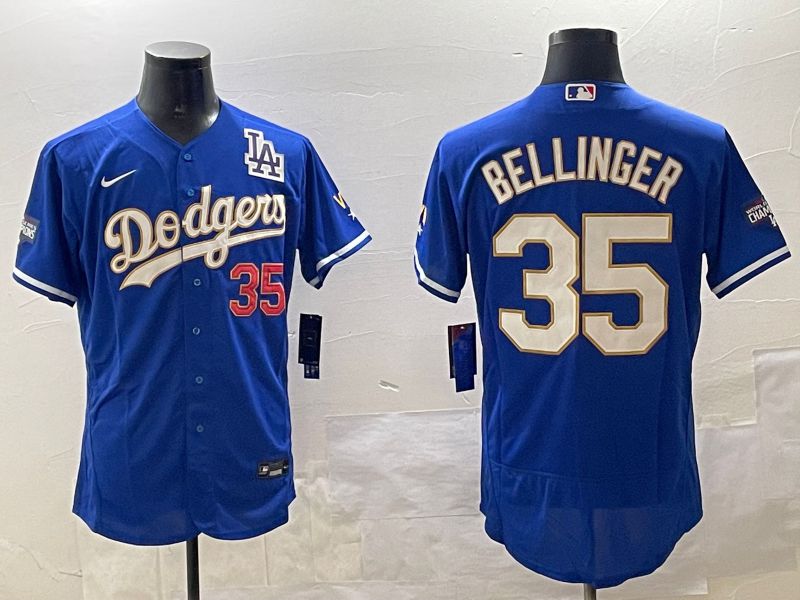 Men Los Angeles Dodgers 35 Bellinger Blue Gold Elite 2025 Nike MLB Jersey style 8